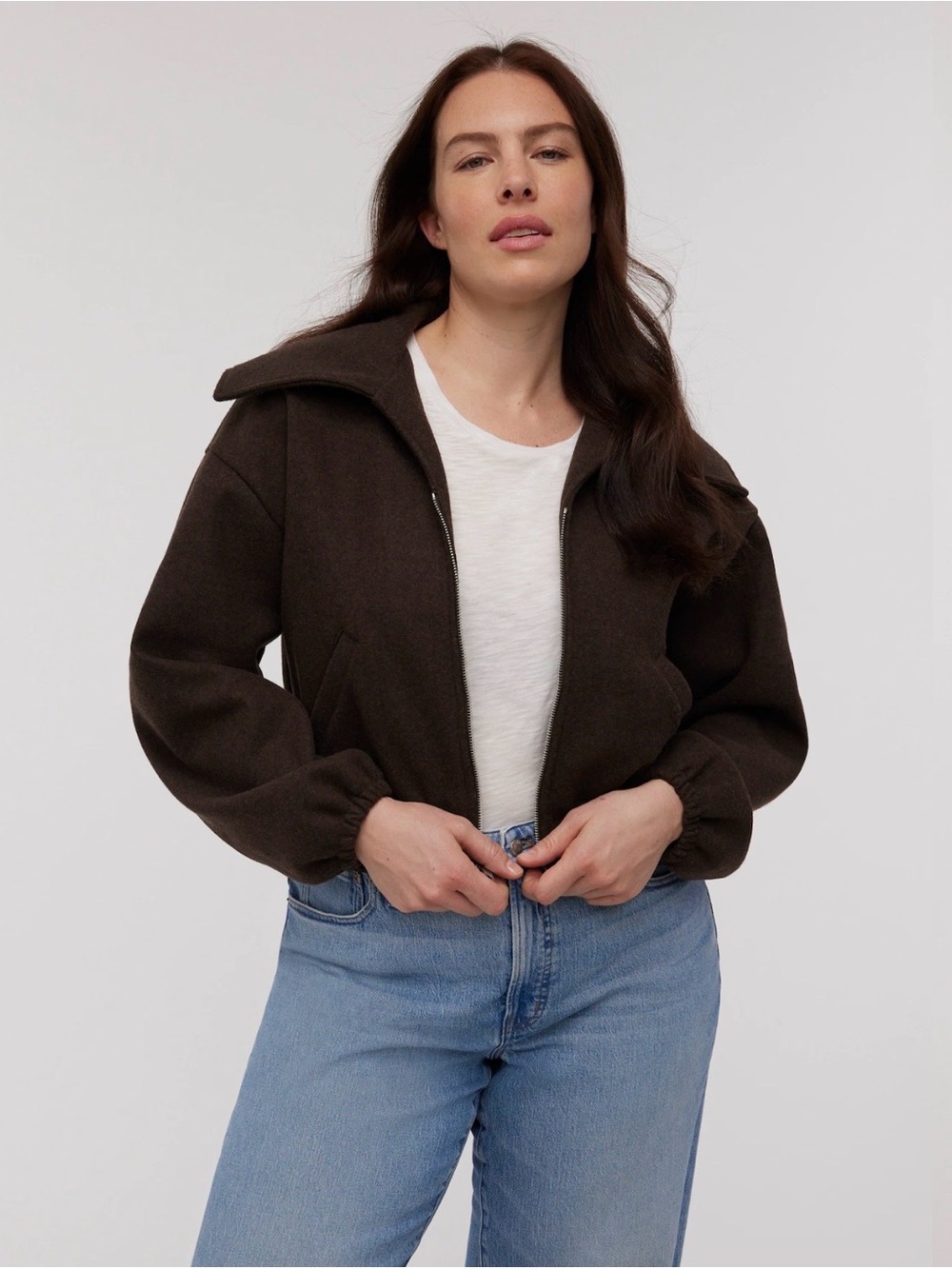 Madewell Brown Zip-Front Shawl Bomber Jacket, Size Medium